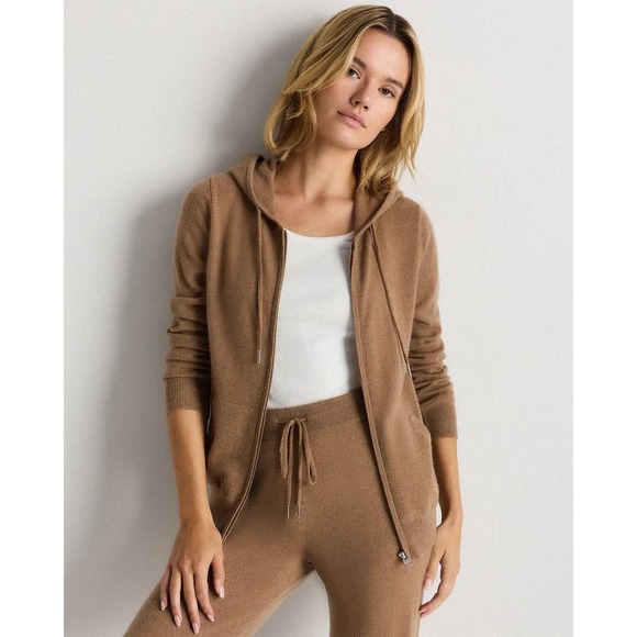 Quince Sweaters - Quince Mongolian Cashmere Full zip hoodie NWT SIZE LARGE TEAK